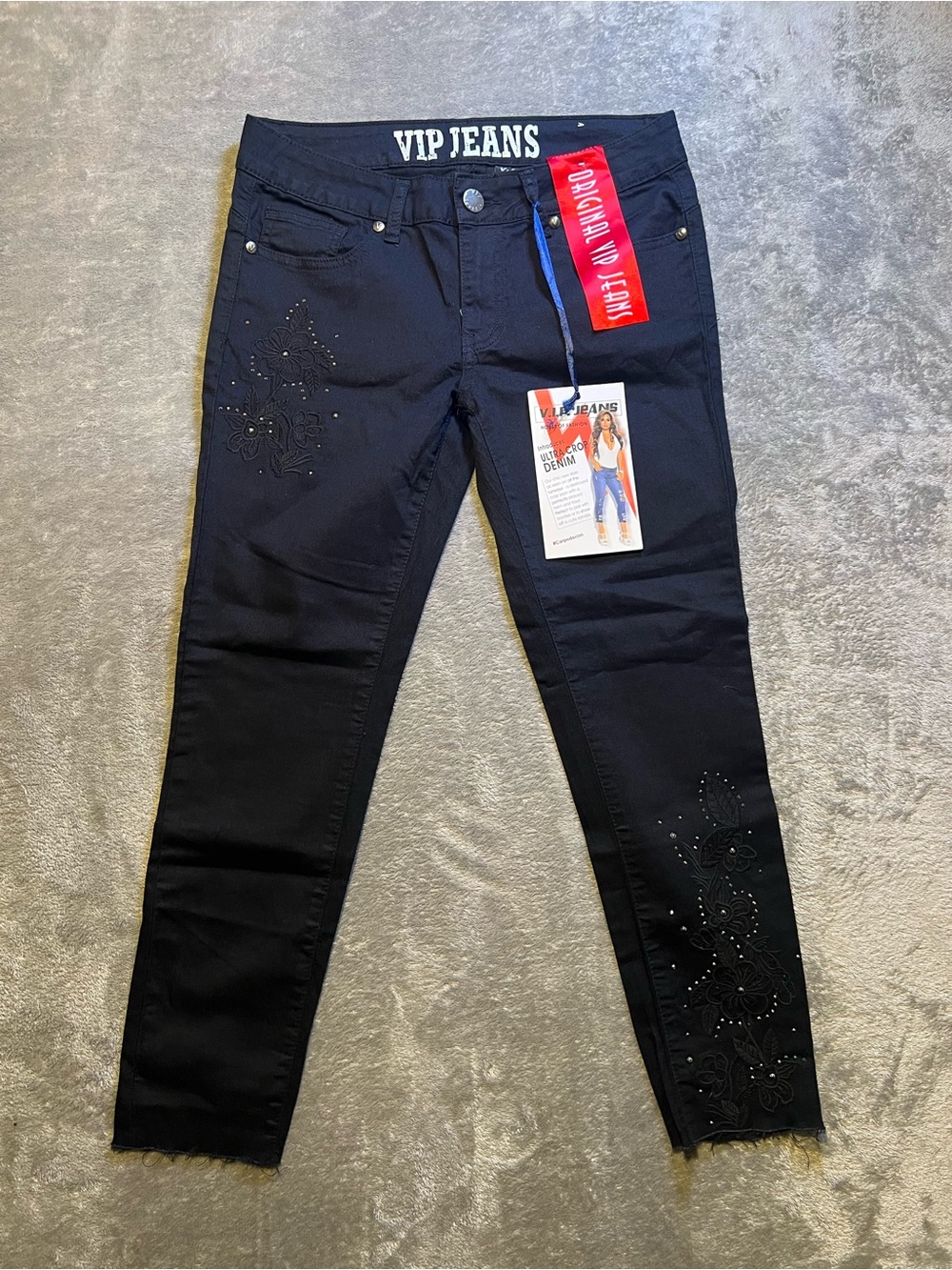 VIP Women’s Black Skinny Jeans with Studded Floral Detail